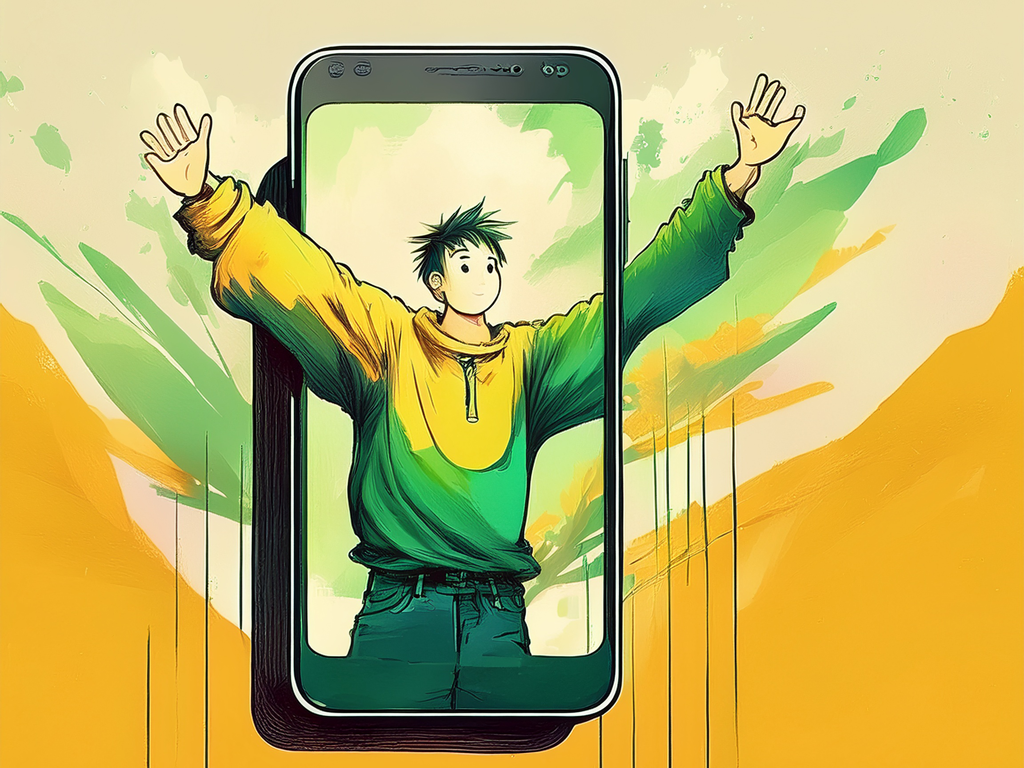 スマホ画面の中。ソウが真っ先に手を挙げている。カイが腕を組んで立っている。