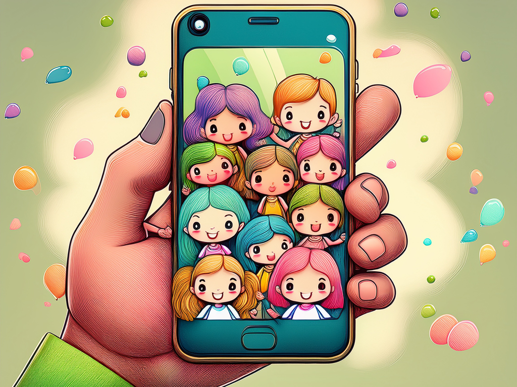 主人公の手がスマホを持っている。画面の中でエージェントたちがわちゃわちゃしている。